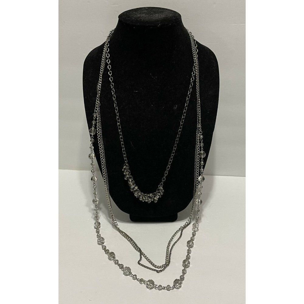icing multi Silver Tone strand necklace multi faceted beads necklace Hematite